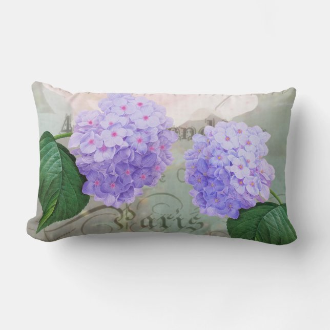 Redoute Purple Hydrangea Lumbar Throw Pillow (Front)