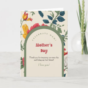 Redoute Roses Retro Patterned Arch  Mother's Day Holiday Card