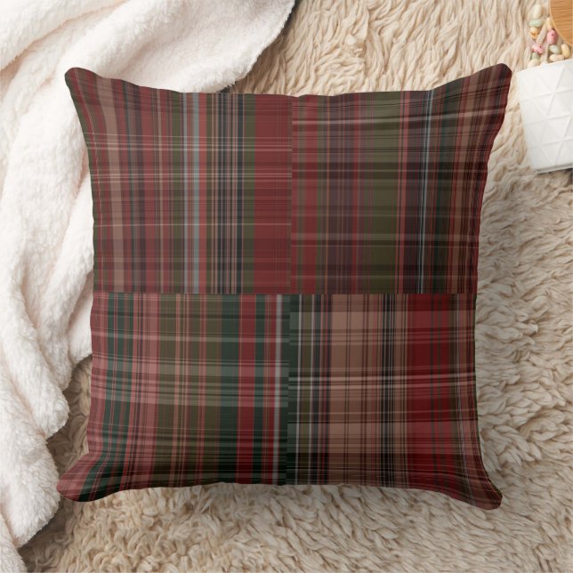 Reds and Greens Plaid 2 Throw Pillow (Blanket)