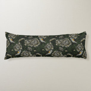 Redstarts in the chrysanthemums in green and white body pillow