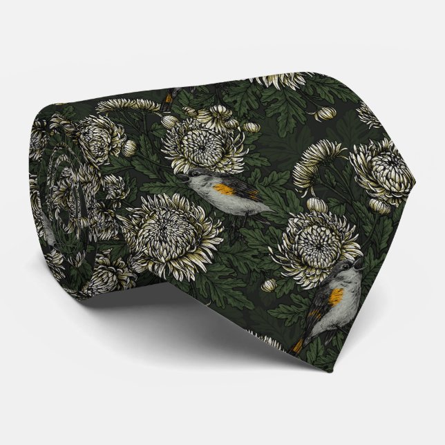 Redstarts in the chrysanthemums in green and white tie (Rolled)