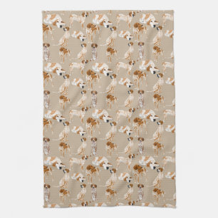 Redtick Coonhounds on Tan Kitchen Towel