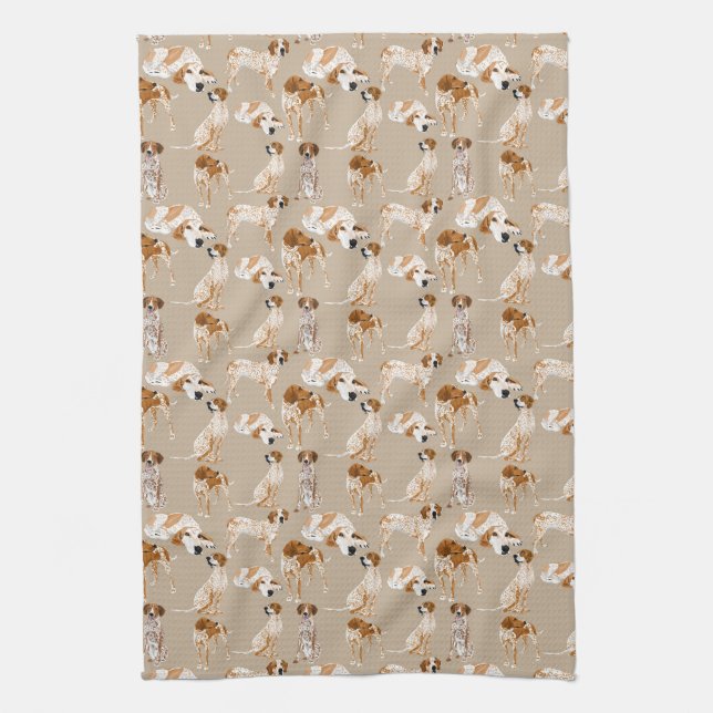 Redtick Coonhounds on Tan Kitchen Towel (Vertical)