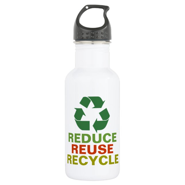 Reduce Reuse Recycle Earth Day Aluminum Bottle (Front)