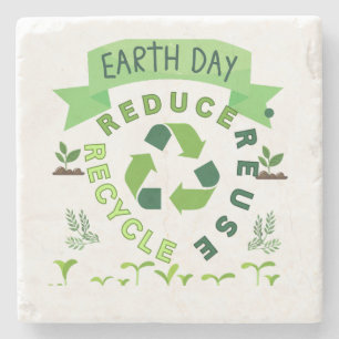 "Reduce, Reuse, Recycle" Earth Day Stone Coaster