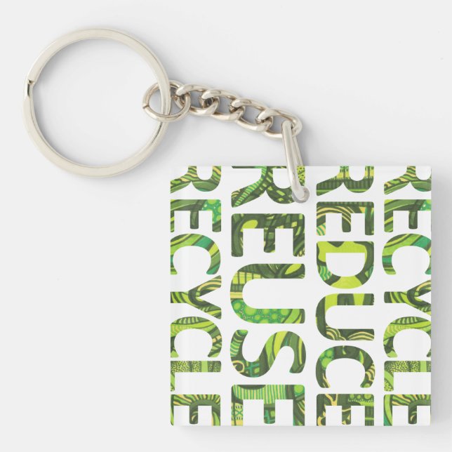 Reduce Reuse Recycle Go Green Keychain (Front)