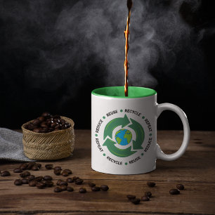 Reduce, Reuse, Recycle, Repeat Earth Day Design Two-Tone Coffee Mug