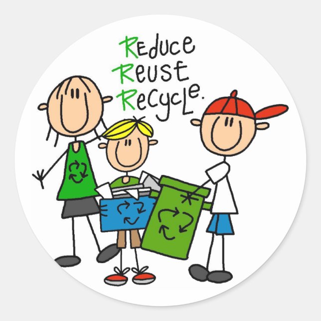 Reduce, Reuse, Recycle t-shirts and Gifts Classic Round Sticker (Front)