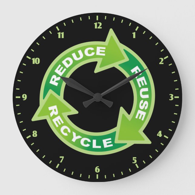 Reduce Reuse Recycle Wall Clock (Front)