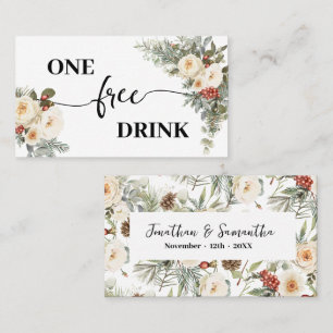 Réduction Carte de billet de boisson gratuite florale blanch