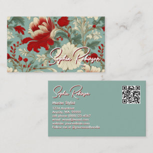 Réduction Rouge, crème, Carte de visite floral vert pâle