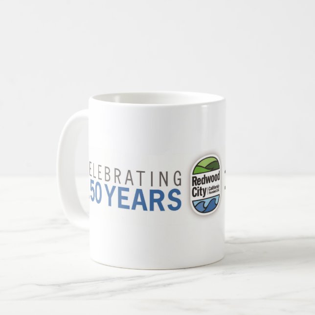 Redwood City 150th Anniversary Coffee Mug (Front Left)