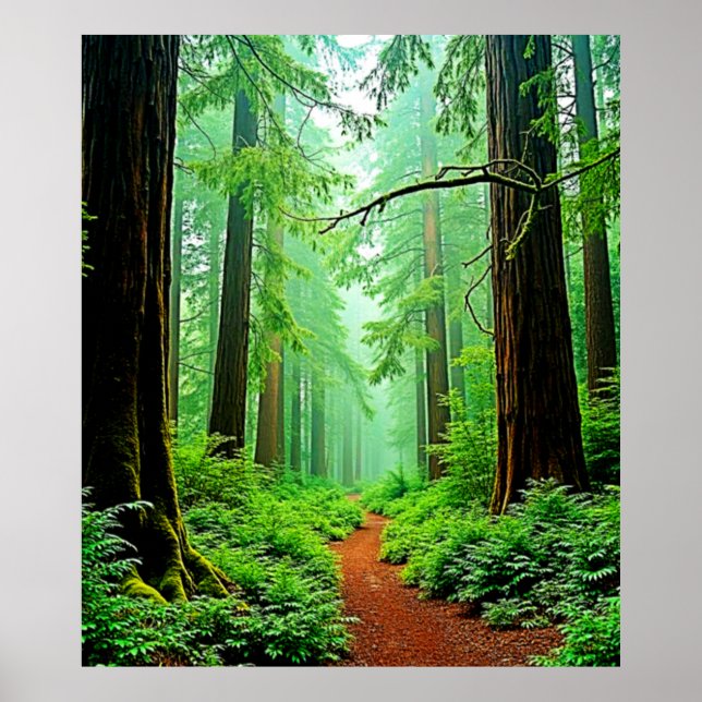 Redwood Forest Misty Tranquillity Design Poster (Front)