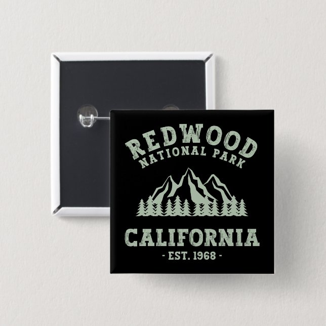 Redwood National Park California 2 Inch Square Button (Front & Back)