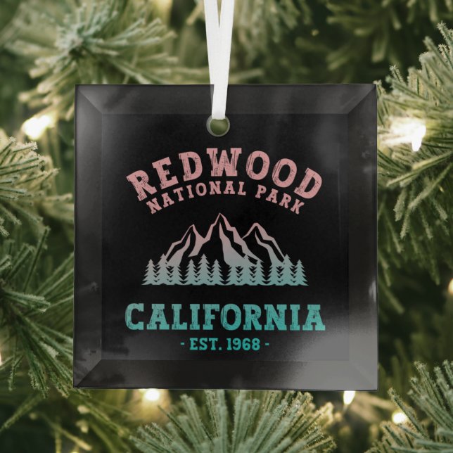 Redwood National Park California Gradient Glass Ornament (Insitu)