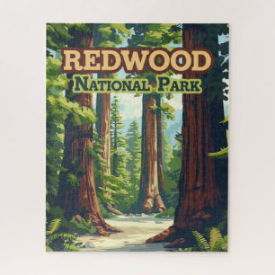 Redwood National Park California Tree Retro Jigsaw Puzzle