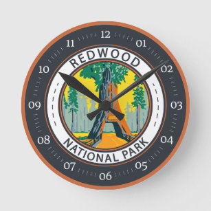Redwood National Park Chandelier Tree Badge Round Clock
