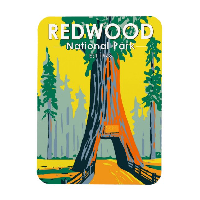 Redwood National Park Chandelier Tree Vintage Magnet (Vertical)