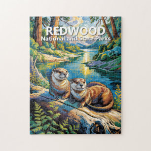 Redwood National Park Colorful Animal Cute Otters Jigsaw Puzzle