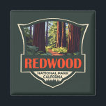 Redwood National Park Illustration Retro Badge Magnet<br><div class="desc">Redwood vector artwork design. The park protects vast prairies,  oak woodlands,  wild rivers,  and 40 miles of rugged coastline.</div>
