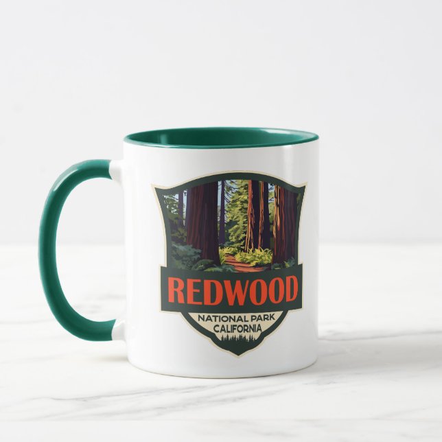 Redwood National Park Illustration Retro Badge Mug (Left)