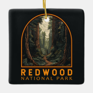 Redwood National Park Illustration Trail Vintage Ceramic Ornament