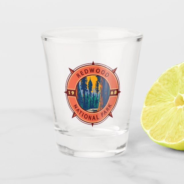 Redwood National Park Retro Compass Emblem Shot Glass (Front)