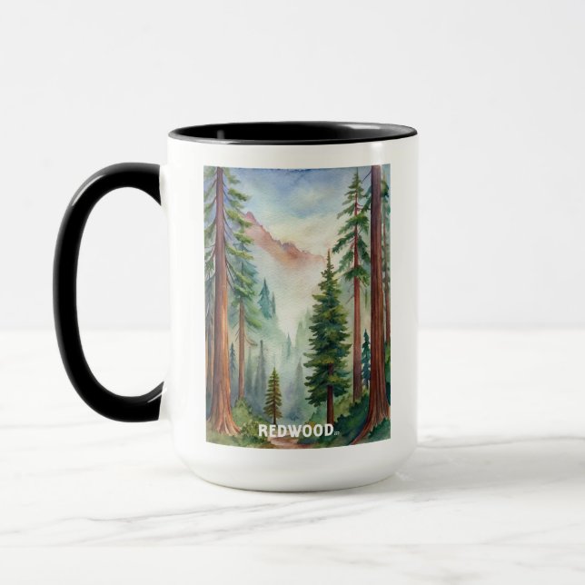 Redwood National Park Watercolor Painting Mug (Left)