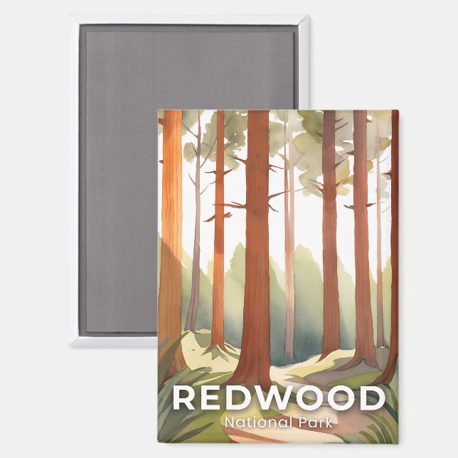 Redwood National Park | Watercolor Travel Art Magnet (Front/Back)