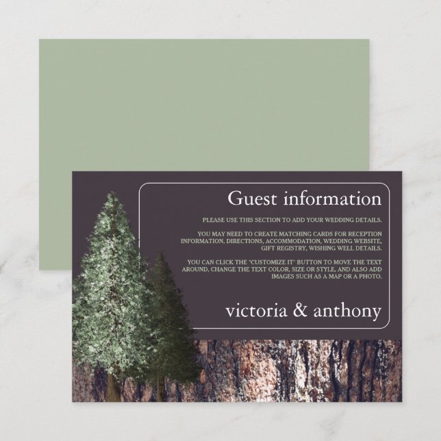 Redwoods & Bark, Rustic Wedding Detail Enclosure Card (Front/Back)