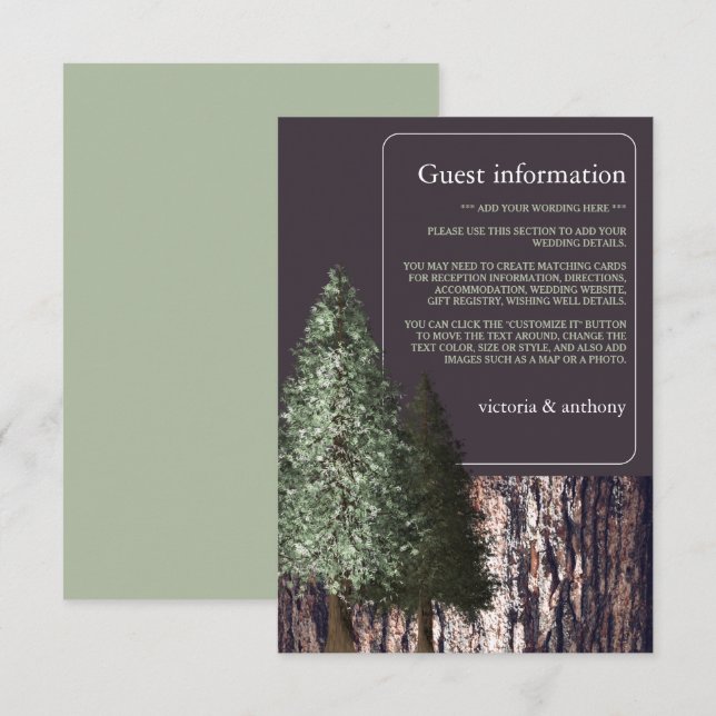 Redwoods & Bark, Rustic Wedding Detail Enclosure Card (Front/Back)