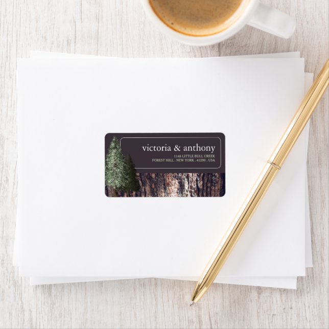 Redwoods & Bark, Rustic Wedding Label (Insitu)