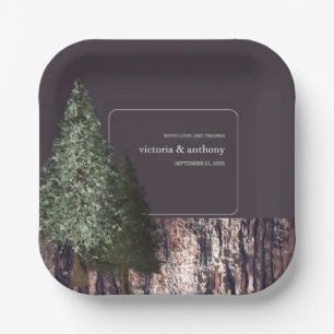 Redwoods & Bark, Rustic Wedding Paper Plate