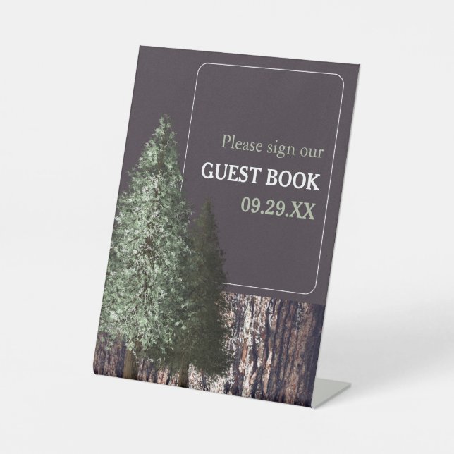 Redwoods & Bark, Rustic Wedding Pedestal Sign (Front)