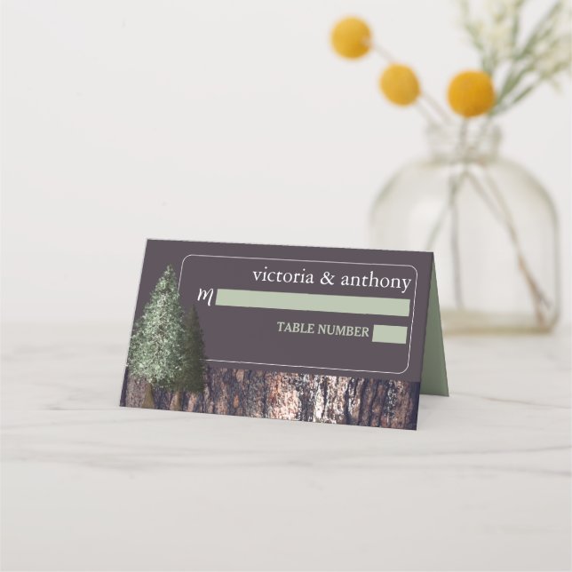 Redwoods & Bark, Rustic Wedding Place Card (Front)