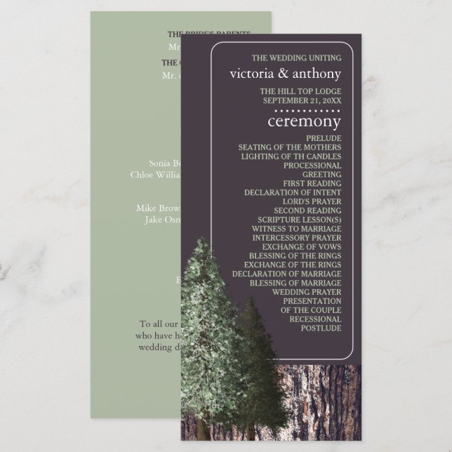 Redwoods & Bark, Rustic Wedding Program (Front/Back)