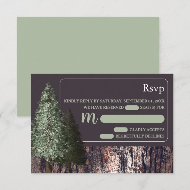 Redwoods & Bark, Rustic Wedding RSVP (Front/Back)