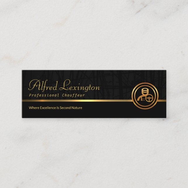 Reed Plant Grunge Exquisite Black Gold Line Mini Business Card (Front)