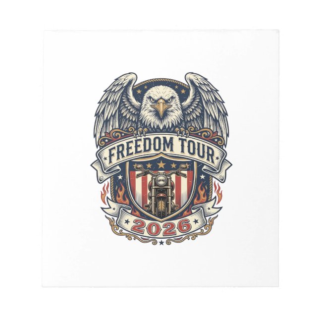 reedom Tour 2026 Vintage Eagle Motorcycle Notepad (Front)