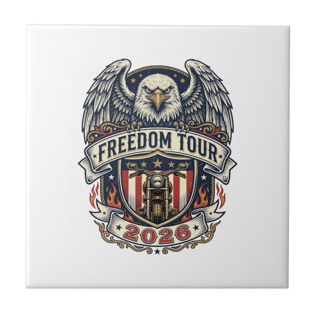 reedom Tour 2026 Vintage Eagle Motorcycle Tile (Front)