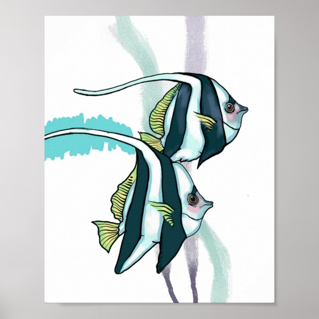 Reef Bannerfish, Striped Fish Underwater Animals Poster (Front)