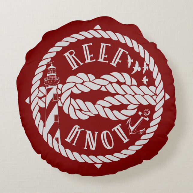 Reef knot lighthouse round pillow (Back)