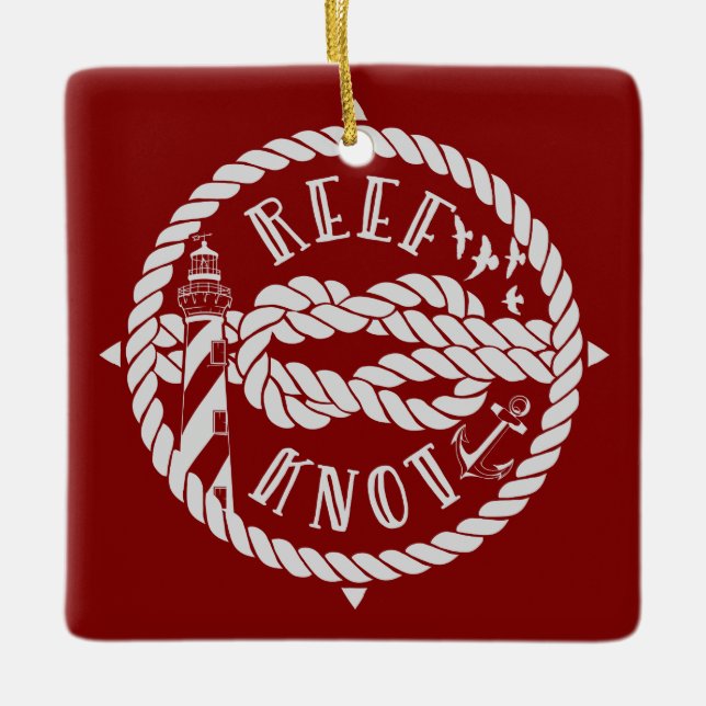 Reef knot sailing illustration ceramic ornament (Front)