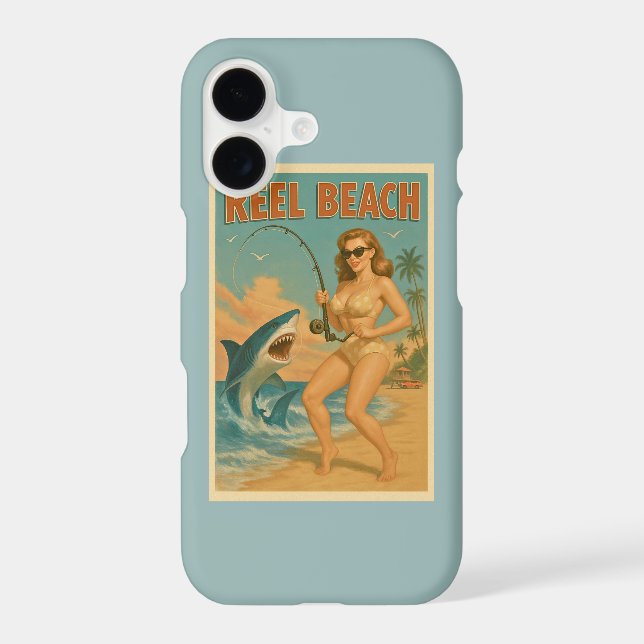Reel Beach Shark Fishing Pin-Up Retro Cell Phone (Verso)