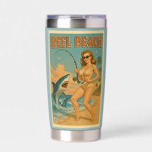 Reel Beach Shark Fishing Pin-Up Retro Coastal Art