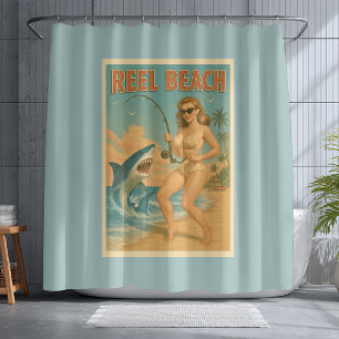 Reel Beach Shark Fishing Pin-Up Retro Coastal Life