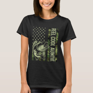 Reel Cool Auntie Camouflage American Flag Fishing T-Shirt