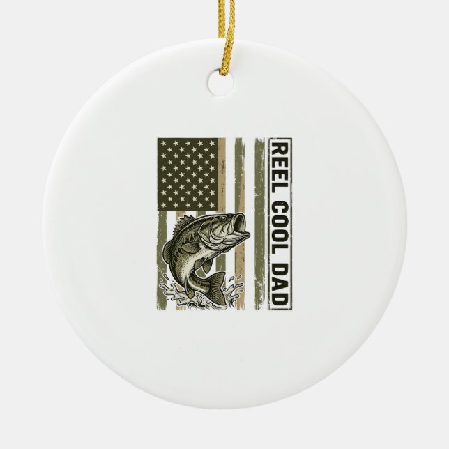 Reel Cool Dad Bass Fishing Flag Vector Design_1 Ceramic Ornament (Front)