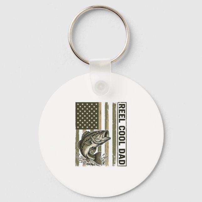 Reel Cool Dad Bass Fishing Flag Vector Design_1 Keychain (Front)