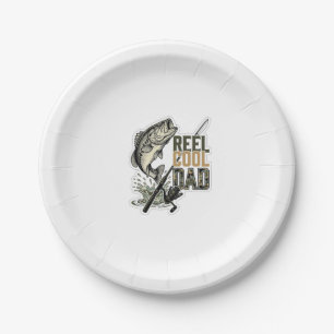 Reel Cool Dad Bass Fishing Vintage Engraving Desig Paper Plate
